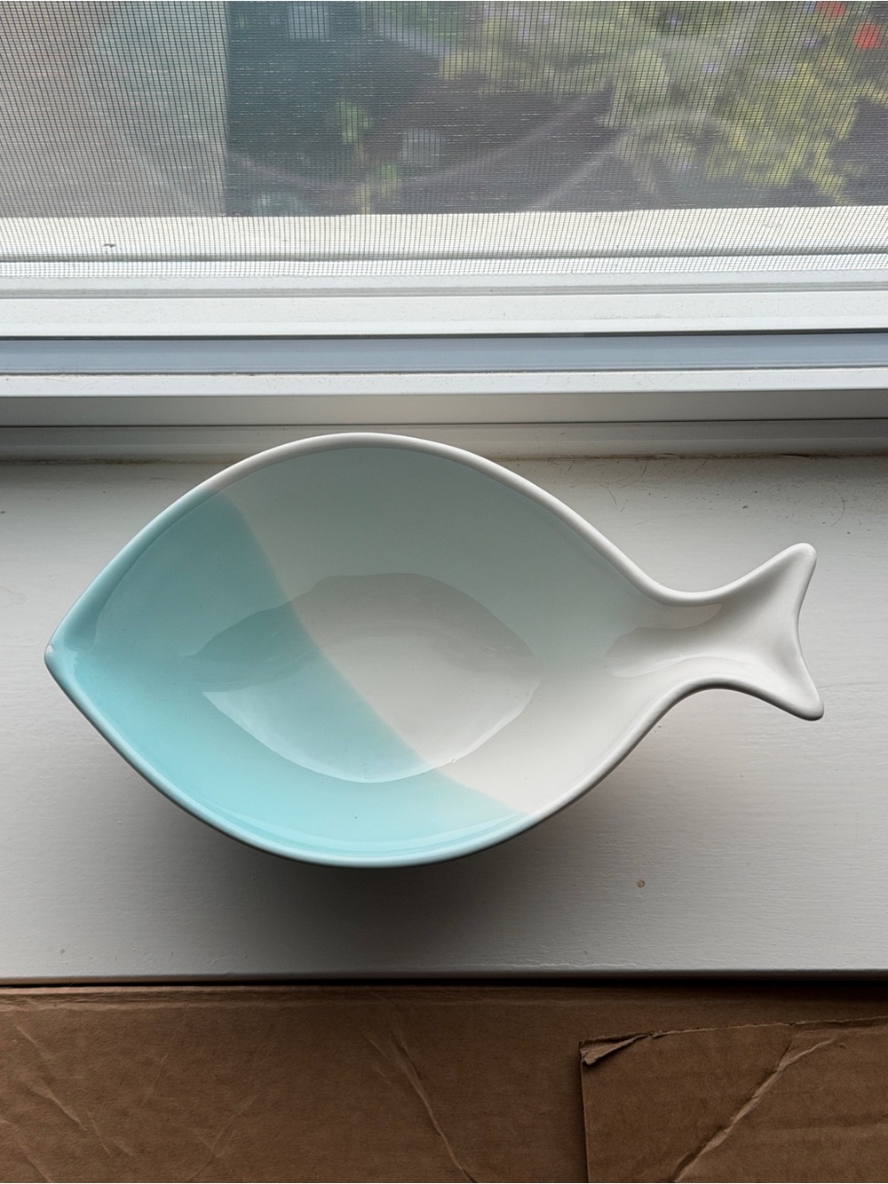 Coastal Fish-Shaped Ceramic Dish in Aqua and White - Made in Portugal